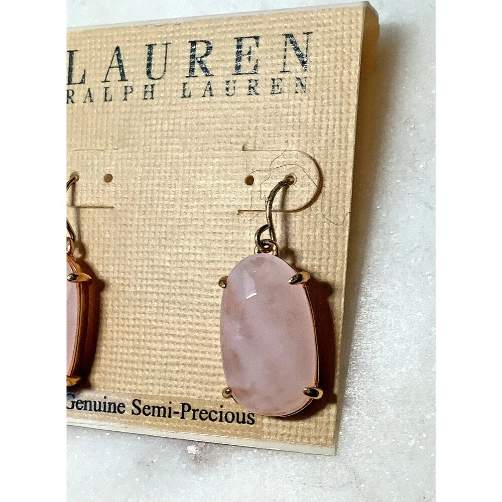 Ralph Lauren Earrings Semi-Precious Pink Stone Gold Tone Dangle